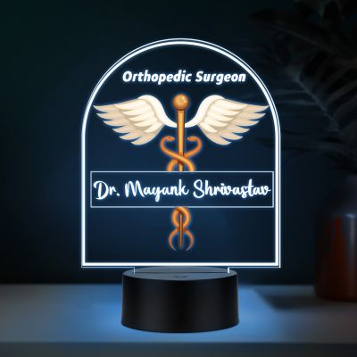 Personalized Orthopedic Surgeon LED Night Lamp with Medical Caduceus Design 7 Color Changing Light Thankyou Gift for Doctor